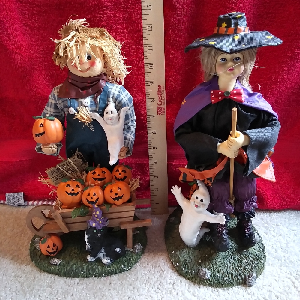 Fabric mache Scarecrow & Witch set.